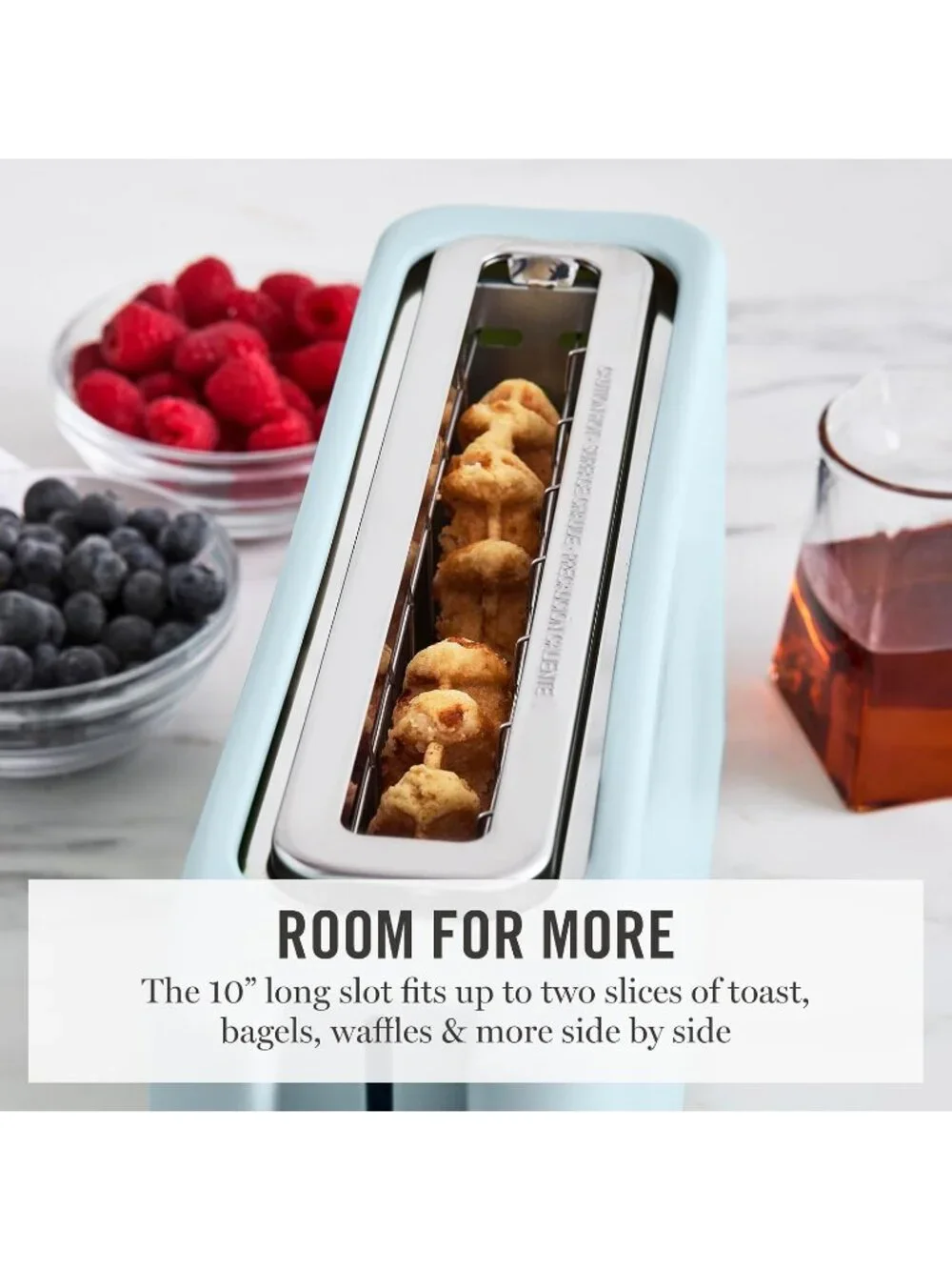2 Slice Sky Blue Extra Wide Removable Crumb Tray Slot Stainless Steel Toaster